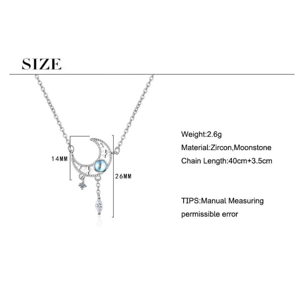 NEW Silver Colorful Moonstone Clavicle Chain Necklace - Picture 9 of 9